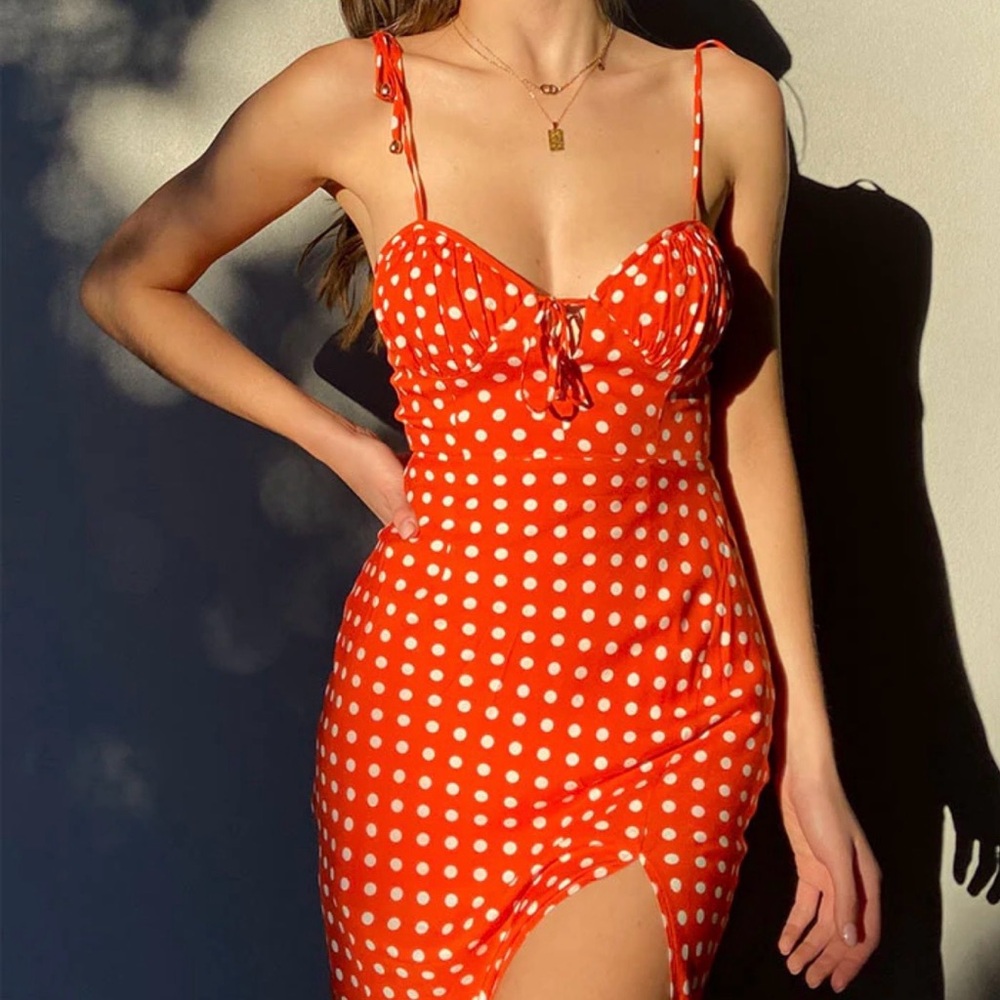 SEVEN WONDERS EM JOIE POLKA DOT MIDI DRESS